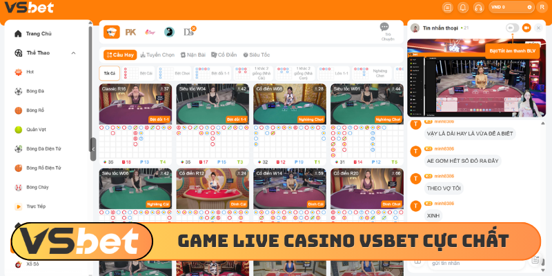 Danh mục game live casino VSBET cực chất